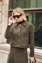 Women's Velvet Denim Collared Pocketed Long Sleeve Short Jacket-Khaki - 3
