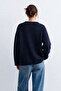 Women's Crew Neck Knit Sweater - Navy Blue - 3