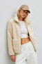 Women's square pocket detailed zippered plush coat - stone - 5