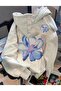 Women's Blue-Pink Floral Printed Hooded Sweatshirt
