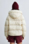 Women's Collared Buttoned Puffer Coat - Ecru - 4