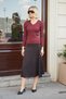 Women's Stretchy Knitwear V-Neck Long Sleeve Body Blouse-Burgundy - 2