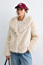 Women's Turn-Down Collar Plush Coat - Beige