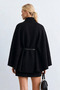 Women's belted waist stamped poncho - black - 4