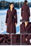 Women's Belted, Pocketed, Slit, Lined Cashmere Coat, Plum