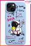 Baby Blue Cosmic Doodle Patterned Velvet Inside Silicone Case for iPhone 13/14