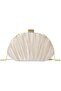 Shell Shaped Evening Clutch Purse, Beige Pleated Design with Gold Hardware, Detachable Chain Strap,F