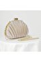 Shell Shaped Evening Clutch Purse, Beige Pleated Design with Gold Hardware, Detachable Chain Strap,F - 6