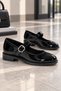 Clara Women's Black Patent Leather Belted Mary Jane Ballerina Shoes with Orthopedic Soles