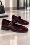 Clara Women's Burgundy Patent Leather Belted Mary Jane Ballerina Shoes with Orthopedic Soles