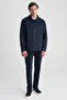 Relaxed Fit Navy Blue Diagonal Coat - 4