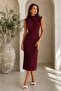 Women's Half Turtleneck Shoulder Drape Detailed Zippered Crepe Fabric Midi Length Dress - 3