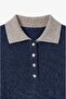 Navy Blue Bunt Collared Buttoned Sweater - 3