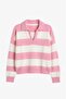 Pink Block Striped Polo Collar Sweater