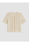 Vizyon New Season Ecru Crew Neck Openwork Women's Knitwear Cardigan - 5