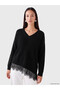 Esvab • Modern & Distinctive V Placket Lace Detailed Women's Knitwear Sweater