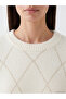 Ozmarka New Season White Crew Neck Diamond Patterned Women's Knitwear Sweater - 3