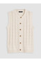 Ecru Crew Neck Openwork Women's Knitwear Sweater - 5