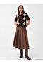 Vizyon New Season Brown Polo Collar Diamond Patterned Women's Cardigan - 2