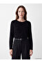 Vizyon New Season Black Crew Neck Patterned Women's T-Shirt