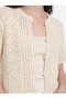 Vizyon New Season Ecru Crew Neck Openwork Women's Knitwear Cardigan - 3