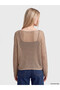 Brown Boat Neck Openwork Women's Knitwear Sweater - 5