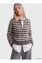 Vizyon New Season Gray Crew Neck Striped Women's Knitwear Cardigan