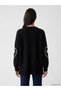 Ozmarka New Season Black Crew Neck Floral Embroidered Women's Knitwear Sweater - 4