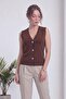 Women's Sleeveless Knitwear Buttoned V-Neck Classic Vest White, Black, Brown, Green - 2