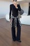 Black Palazzo Trousers with Piece Shirt Detail - 5