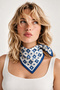 Blue White Geometric Floral Pattern Scarf Bandana 50X50 cm - 2