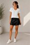 Women's Black Polka Dot V-Neck Short Sleeve Blouse