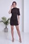 Women's Stand Collar Padded Side Gathered Mini Dress Brown, Black - 3