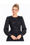 Dobby Tulle Pleated Full-Length Dress with Embroidery Detail - 4