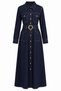 Gold Detailed Belted Maxi Denim Dress