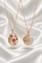 316L Steel Gold Flower and Seashell Figured Openable Cover Necklace 2-Piece Jewelry Set Tarnish-Free Antiallergic Women's Necklace - 2
