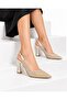 Gold Pearl and Stone Detailed Pointed Toe Open Back Stone Heeled Evening Dress Shoes - 3