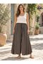 Brown Casual Wide-Leg Elastic Waist Pants