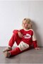 Unisex Kids' Tracksuit Set – Red Ecru Color Block Sweatshirt & Jogger Pants