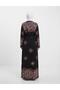 Mother's Hijab Black Leopard Patterned Lace Detailed Double Breasted Viscose Prayer Dress - 3