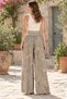 Mink Color Floral Patterned Belt Detailed Wide Leg Linen Trousers - 4