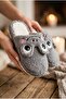 Women's Gray Smiling Frog Design Plush Indoor Slippers - Cute Soft Winter House Slippers - 3