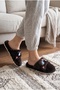 Women's Brown Cute Cat Figured Embroidered Plush House Slippers - 3