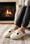 Women's White Smiling Frog Design Plush Indoor Slippers - Cute Soft Winter House Slippers - 2