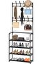 Coat Rack Shoe Bench, 4-Tier Entryway Organizer with 8 Hooks, Multifunctional Hallway Storag