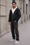 Hooded Zippered Bomber Jacket with Plush Lining Inside - 6
