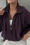 Damson Color Standing Collar Balloon Sleeve Bomber Jacket Per9801 - 3