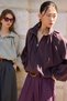 Damson Color Standing Collar Balloon Sleeve Bomber Jacket Per9801 - 2