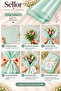 Mint Green Edged Flower Bouquet Packaging 57X57 cm Set of 4 Transparent Packaging Material - 3