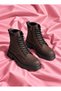 Fv505A Women's Bitter Brown Lace-Up Boots with Knitwear Detail and Zipper, Comfortable Sole - 6
